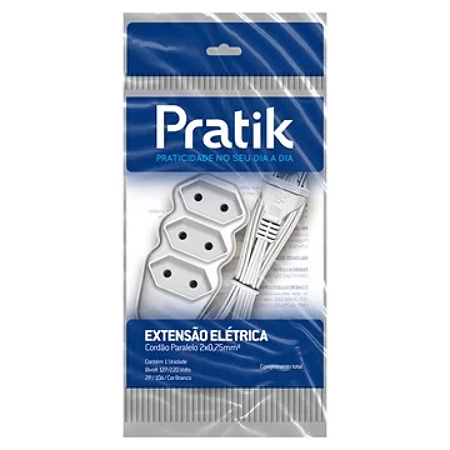 EXTENSÃO FIO PARALELO 2X0,75 10M BRANCO PRATIK