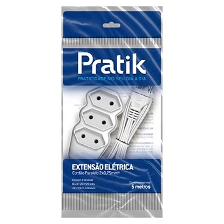 EXTENSÃO FIO PARALELO 2X0,75 5M BRANCO PRATIK