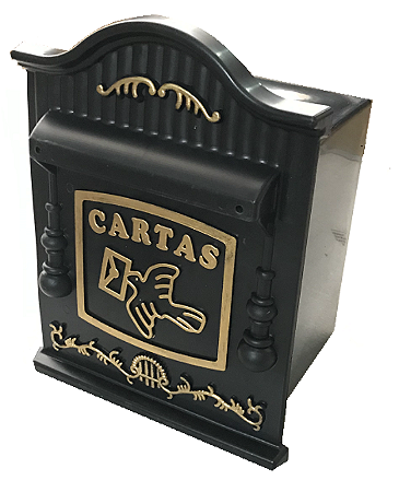 CAIXA CORREIO PVC REAL PRETO/OURO 26P