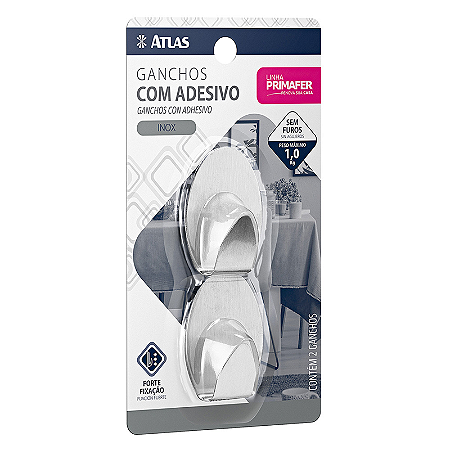 GANCHO ATLAS ADESIVO 2 PEÇAS INOX