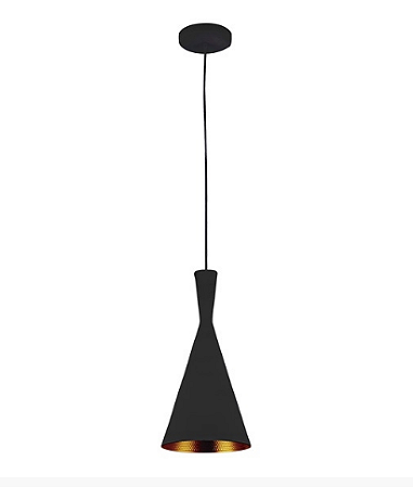 PENDENTE ALUMÍNIO CONE CHINES PRETO COM INOX