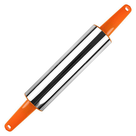 ROLO DE MASSA INOX COM CABO PLÁSTICO LARANJA
