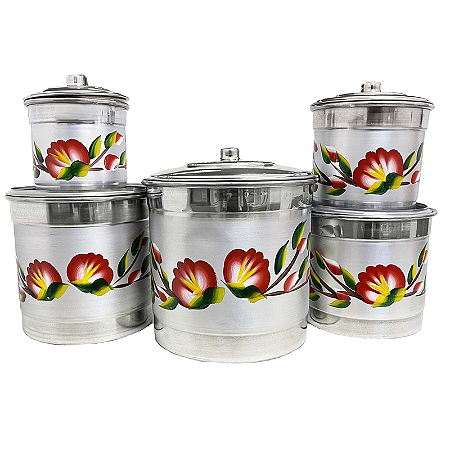 CONJUNTO MANTIMENTOS COM 5 PEÇAS ALUMÍNIO DECO FLORAL