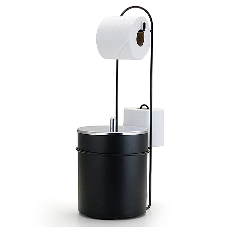SUPORTE PAPEL HIGIÉNICO COM LIXEIRA PRETO