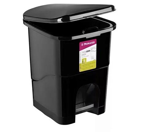 LIXEIRA RETANGULAR 6L PLÁSTICO PRETO ATLAS
