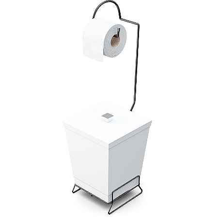 SUPORTE PAPEL HIGIÉNICO COM LIXO QUADRADO BRANCO 20X22X59CM