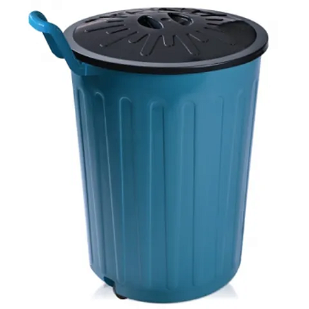 CESTO FECHADO 100 LITROS AZUL COM TAMPA PRETA E RODAS