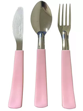 TALHER MISTO INFANTIL ROSA 3 PEÇAS INOX