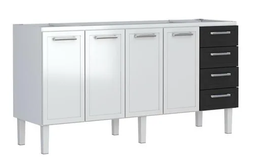 GABINETE COZINHA APOLO FLAT 1,80M PRETO 4 GAVETA MO PIA