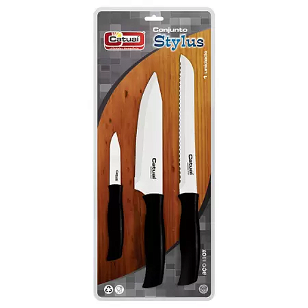 CONJUNTO FACAS 3 PEÇAS CABO PRETO CATUAI