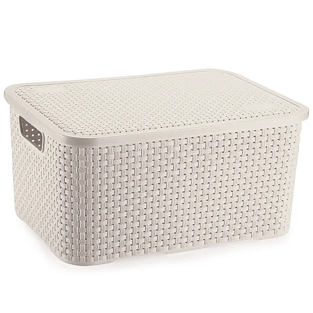 CESTO ORGANIZADOR RATTAN COM TAMPA 5 LITROS BRANCO ESTAÇ NETRO