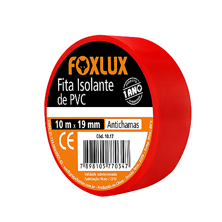 FITA ISOLANTE 19MMX10M VERMELHA  FOXLUX