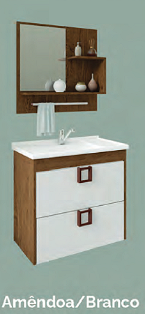 GABINETE BANHEIRO MGM LIRIO 59CM COM ESPELHO AMENDOIM/BRANCO