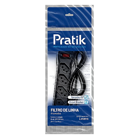 FILTRO DE LINHA 5 TOMADA COM CABO 1M PRETO PRATIK