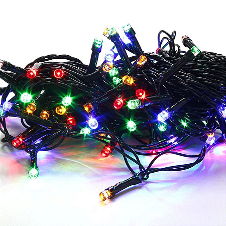 CORDÃO LED 100 LÂMPADAS 8F COLORIDO 127V TASCHIBRA