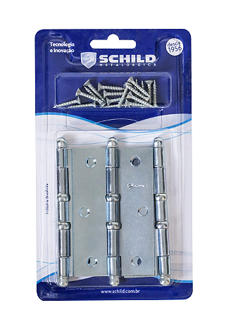 DOBRADIÇA SCHILD 3.1/2 1401 ZINCADO CROMADO COM 3 PEÇAS