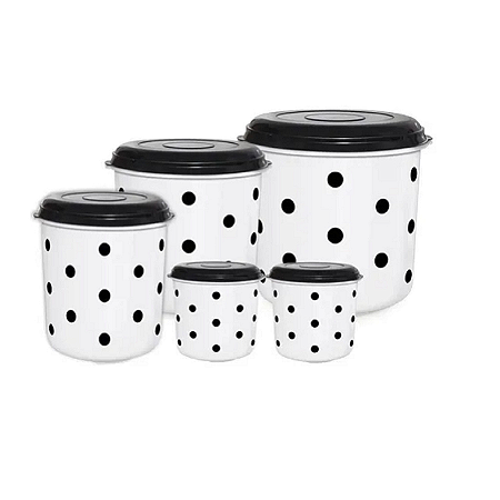 CONJUNTO MANTIMENTOS 5 PEÇAS DECORADO BOLAS PRETAS
