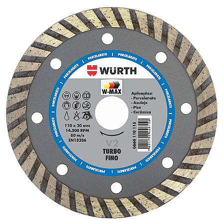 DISCO CORTE DIAMANTADO TURBO PORCELANATO W-MAX 110