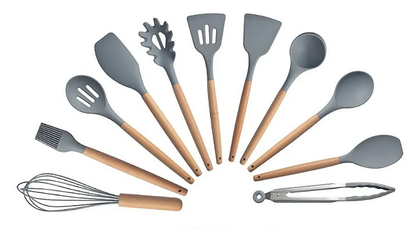 JOGO DE COZINHA SILICONE 12 PEÇAS CINZA