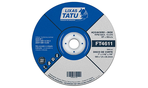 DISCO CORTE INOX TATU 115X1.0X22MM