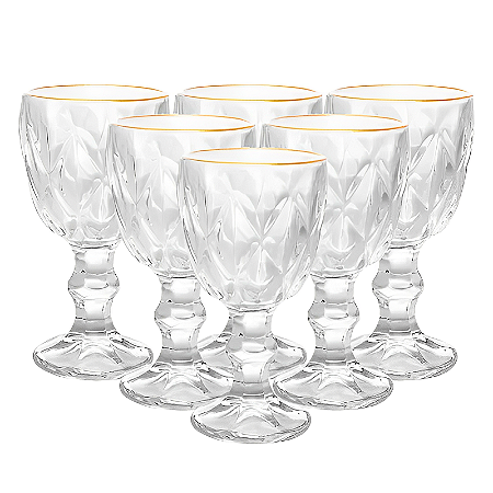 CONJUNTO COM 6 TAÇAS LICOR VIDRO COM FIO OURO LYOR