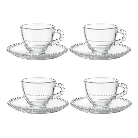 JOGO XÍCARA 4 PEÇAS CAFÉ COM PIRES PEARL 80ML WOLFF