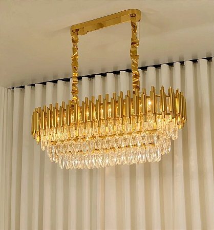 PENDENTE RETANGULAR DOURADO CRISTAL WDC18 80CM