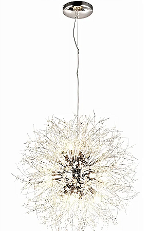 LUSTRE PENDENTE CRISTAL DENTE LEÃO PRATEADO LUZ BRANCA FRIA