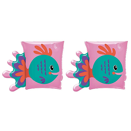 BOIA BRAÇO 23X15CM MOR ROSA PEIXE VERDE ÁGUA