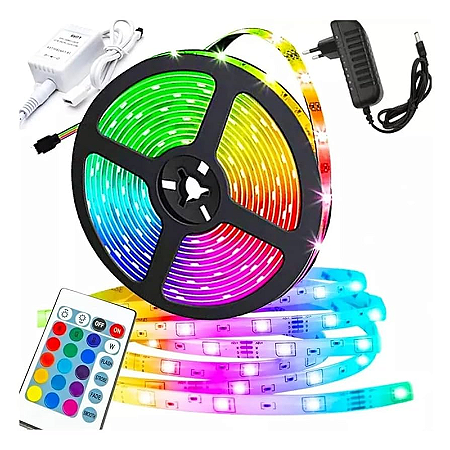 FITA LED RGB 5M 12V COM CONTROLE + FONTE LUCKFOY