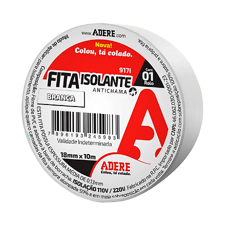 FITA ISOLANTE 18MMX10MT BRANCO ADERE