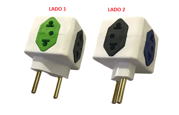 PINO CUBO 2P 3 TOMADA PRETO/VERDE/AZUL 10A + 1 TOMADA 20A VERMELHA