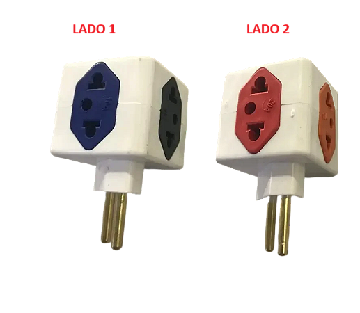 PINO CUBO 2P 3 TOMADA 10A LARANJA/AZUL/PRETO + 1 TOMADA 20A VERMELHA