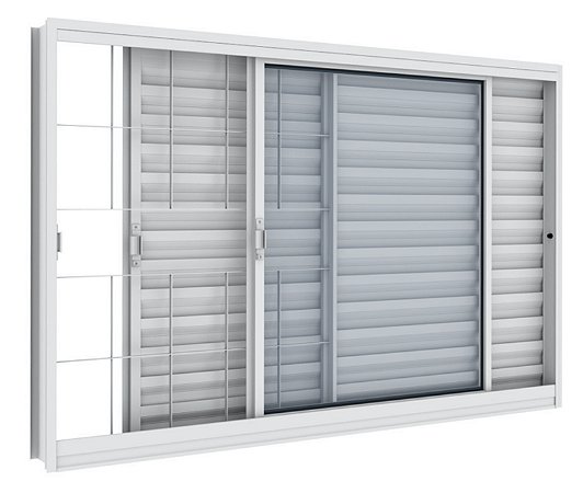 VENEZIANA 3 FOLHAS 1,50X1,00X0,12 COM GRADE QUADRADA BRANCO