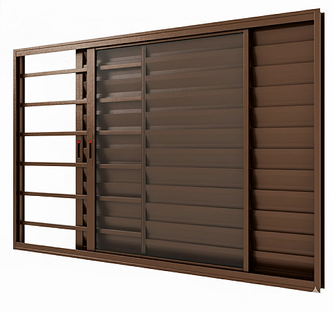 VENEZIANA 3 FOLHAS 1,50X1,00X0,70 COM GRADE COM FECHO BRONZE