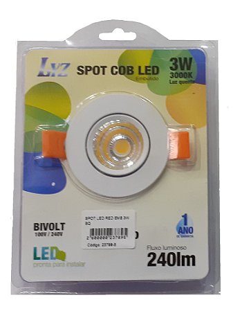 SPOT LED REDONDO EMBUTIR 3W BRANCO QUENTE LYZ
