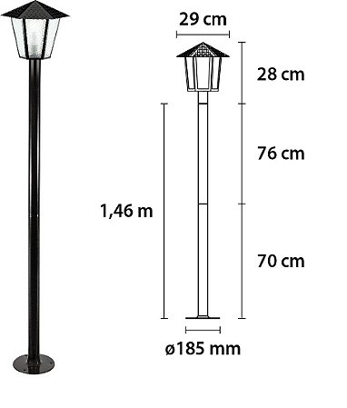 POSTE DE JARDIM 1,46 CCOM LANTERNA 1034 1XE27 PRETO