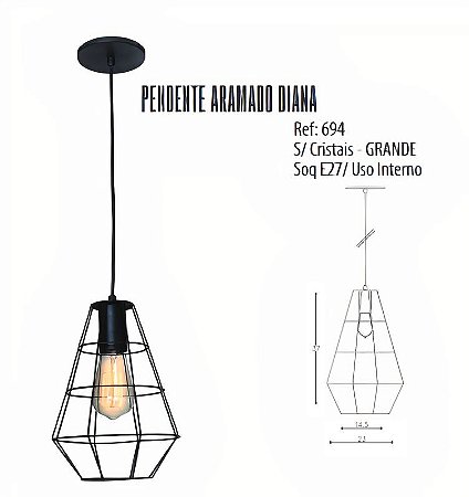 PENDENTE ARAMADO DIANA GRANDE PRETO 694