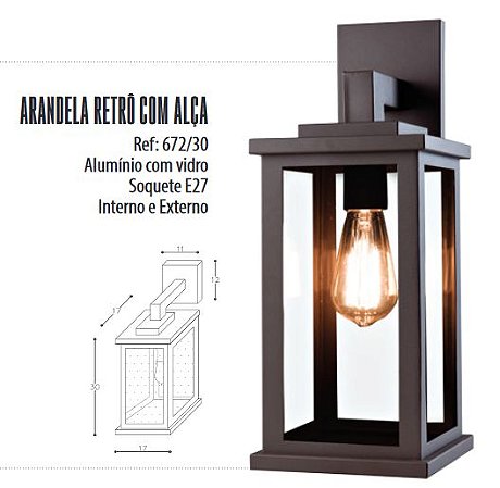 ARANDELA RETRO 30CM MARROM 672/30