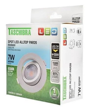 SPOT EMBUTIR REDONDO LED 7W BRANCO FRIO TASCHIBRA