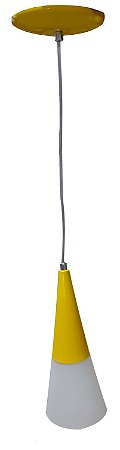 PENDENTE TULIPA ALUMINIO AMARELO COM BORDA DE VIDRO