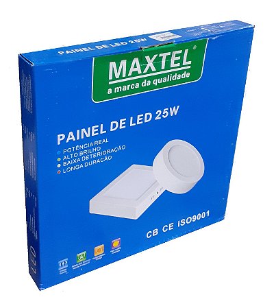 PLAFON LED SOB QUADRADO 25W BRANCO QUENTE MAXTEL