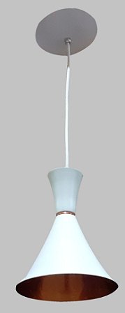 PENDENTE VIC LUX OVAL COR BRANCO COM DETALHE EM  COBRE