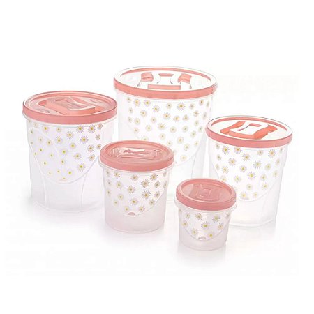 CONJUNTO COM 5 POTES MANTIMENTOS ROSCA DECORA CAMOM