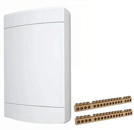QUADRO DE DISTRIBUIÇÃO 12/16 DIJUNTORES PORTA BRANCA COM BARRAMENTO SOBREPOR