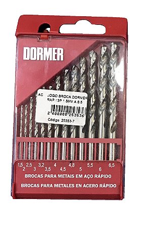 JOGO BROCA DORMER AÇO RÁPIDO 13P 1,5MM A 6,5MM