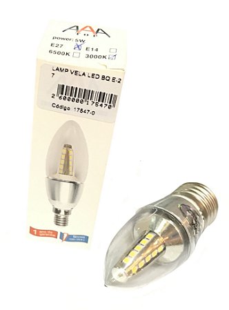 LÂMPADA VELA LED BRANCO QUENTE 3000K 5W E27 AAA TOP