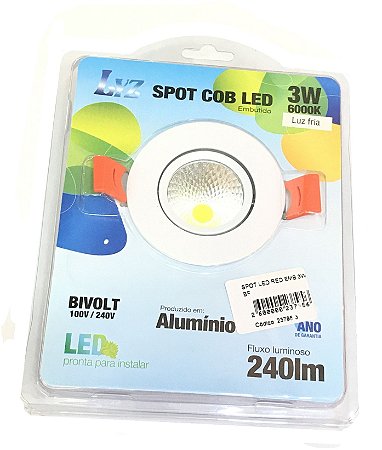 SPOT LED REDONDO EMBUTIR 3W BRANCO FRIO LYZ