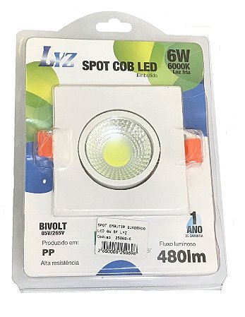 SPOT EMBUTIR QUADRADO LED 6W BRANCO FRIO  LYZ