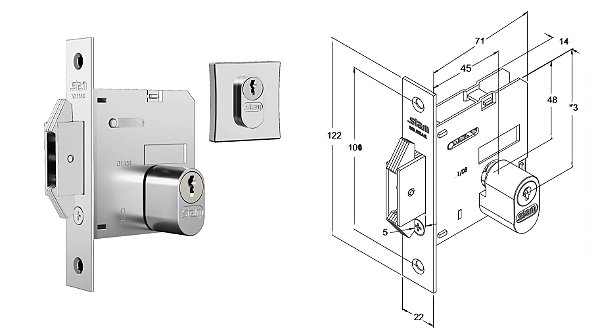 FECHADURA STAM 1006 PORTA CORRER ROSETA QUADRADA INOX
